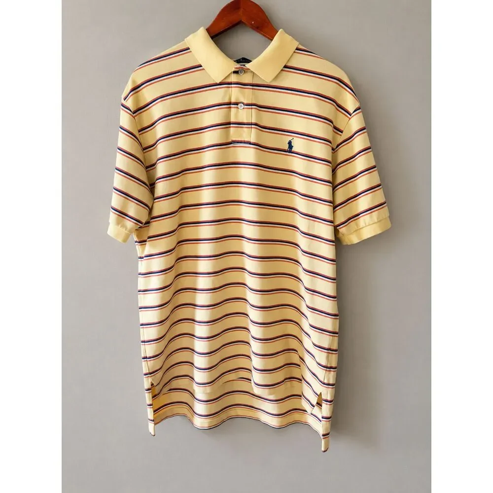 Vintage Ralph Lauren Polo Shirt Mens XL Yellow Striped Americana Preppy 90s